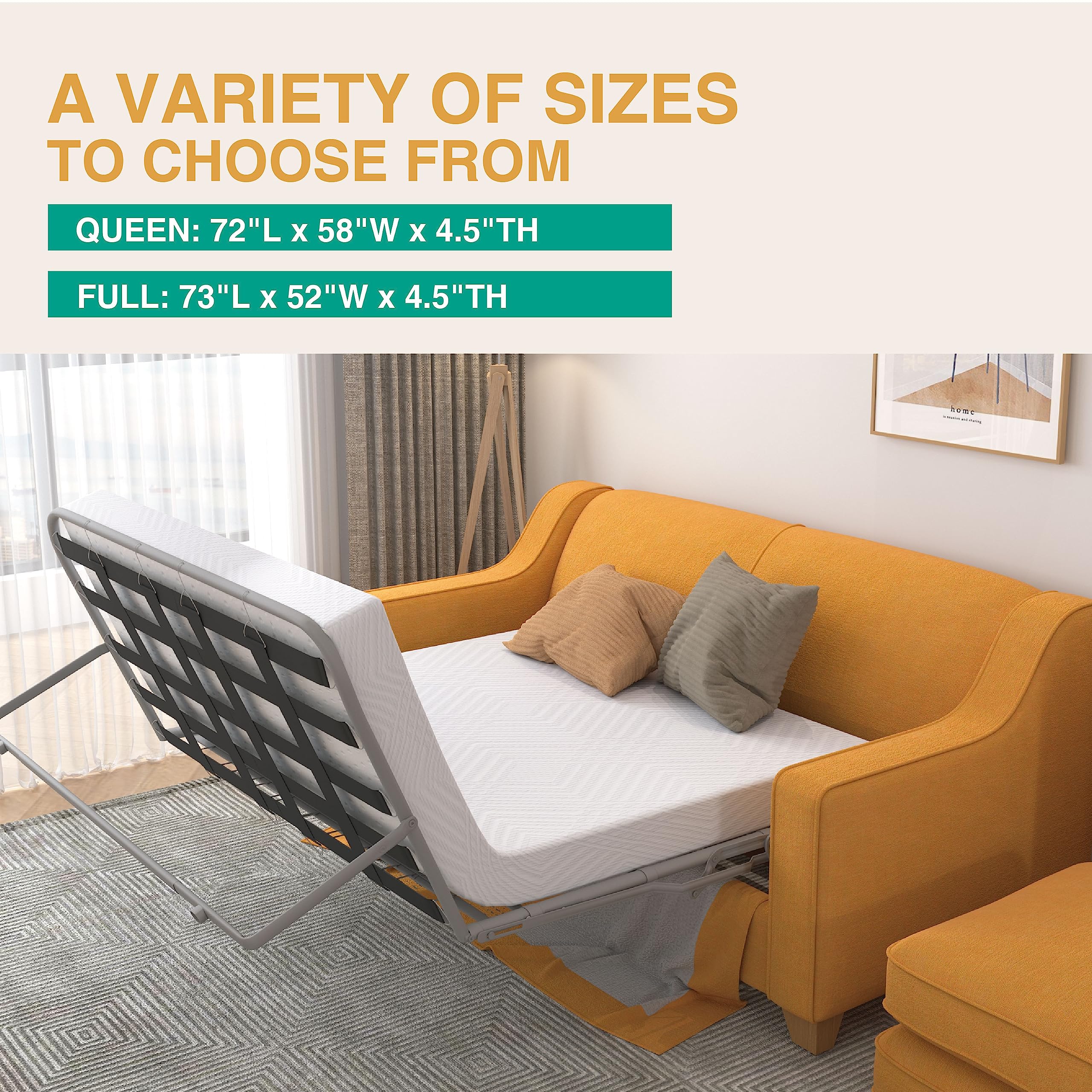 Dyonery 4.5 Inch Memory Foam Sofa Bed Mattress Replacement With Fiberglass-Free Fabric And Washable Cover For Sleeper Sofa And C